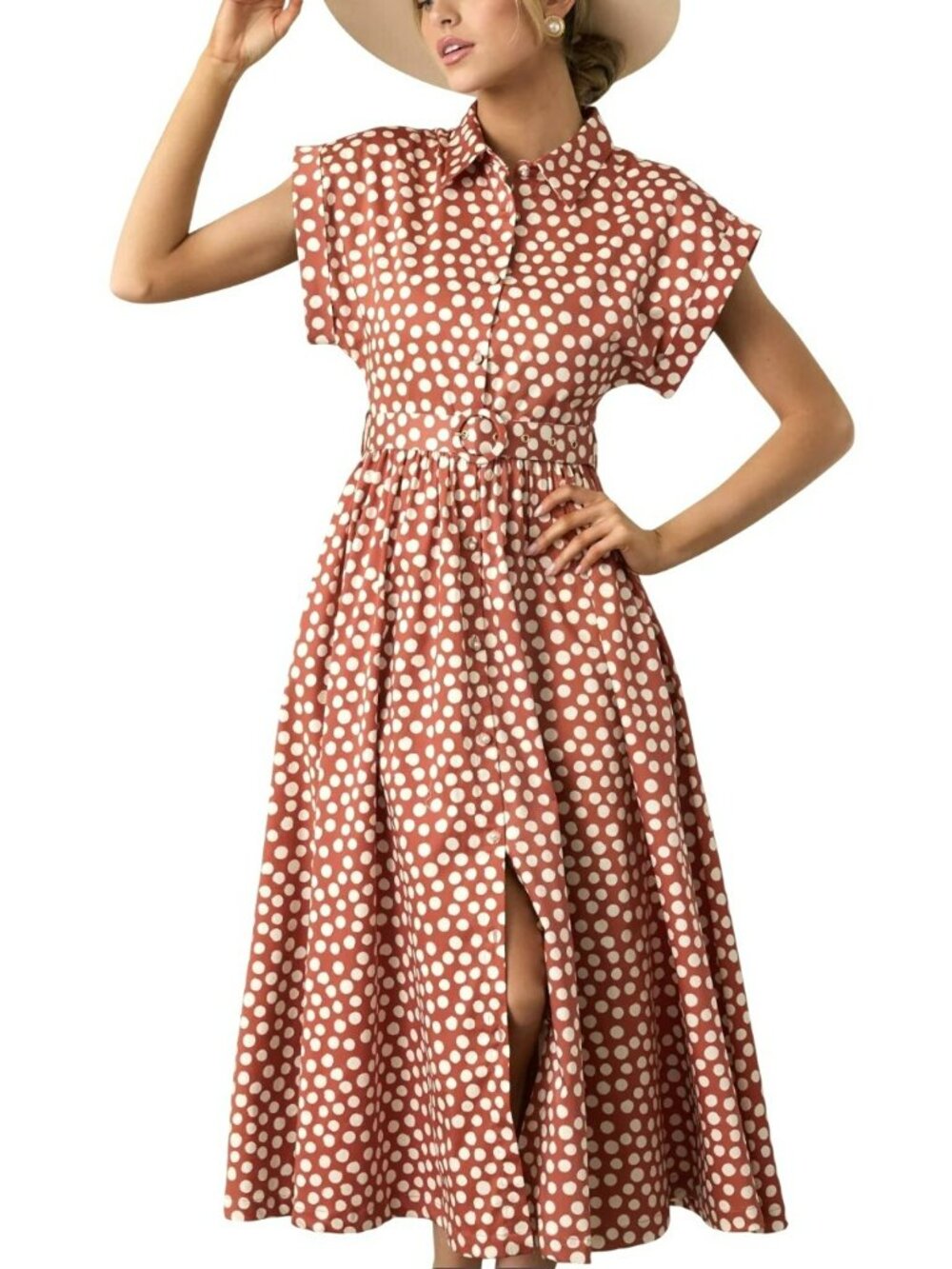 Tuckernuck Prosperina Polka Dot Button-Down Midi Dress Sz Large New